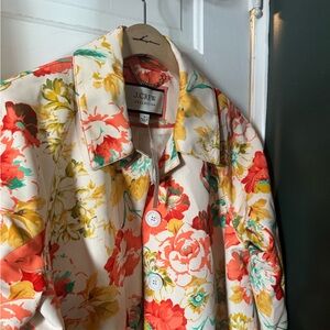 J. Crew Women's Floral Button Down spring jacket - orange, Yellow, Green